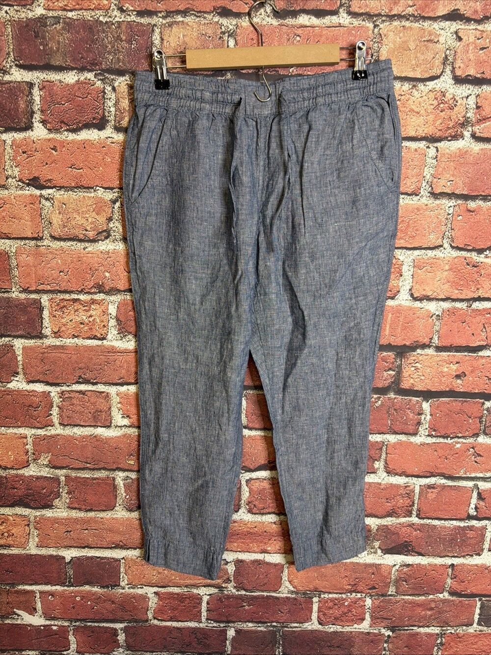LL Bean Pants Womens 8 Petite Classic Fit Straight 100% Linen Chino Drawstring